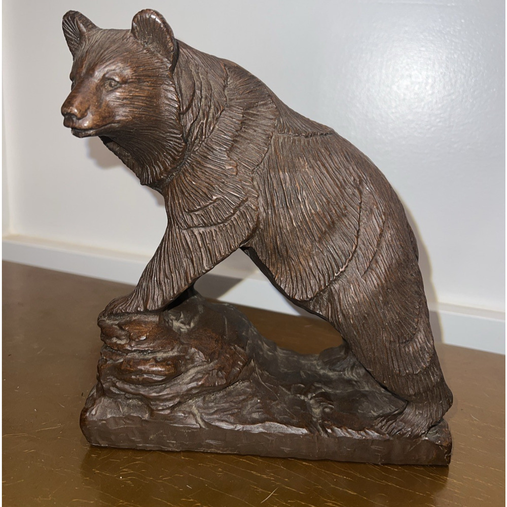 Red Mill Bear Statue Standing on Rock‎ Handcrafted in USA